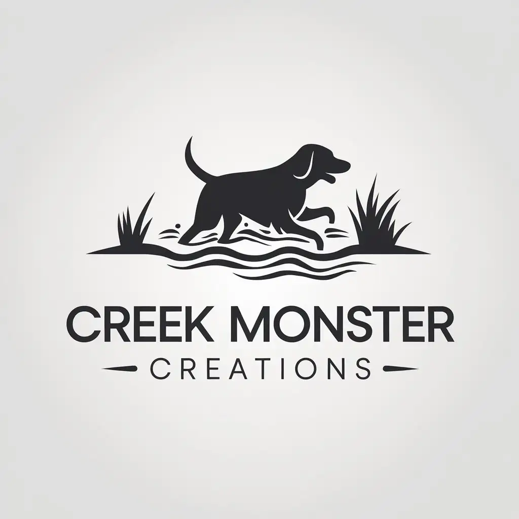 LOGO Design for Creek Monster Creations Minimalistic Dog Silhouette in Creek Theme for Internet Industry