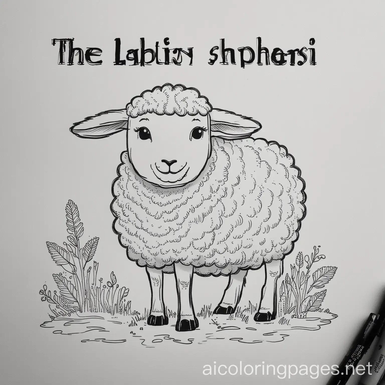 A coloring page featuring a simple sheep with Bible verse: The Lord is my shepherd. The subject should be stylized with fine outlines and minimal shading, in line art style, suitable for a coloring book. The illustration should be black and white with a blank background to emphasize the subject. This image should be clear and minimalist, ideal for artists of all ages to color., Coloring Page, black and white, line art, white background, Simplicity, Ample White Space. The background of the coloring page is plain white to make it easy for young children to color within the lines. The outlines of all the subjects are easy to distinguish, making it simple for kids to color without too much difficulty