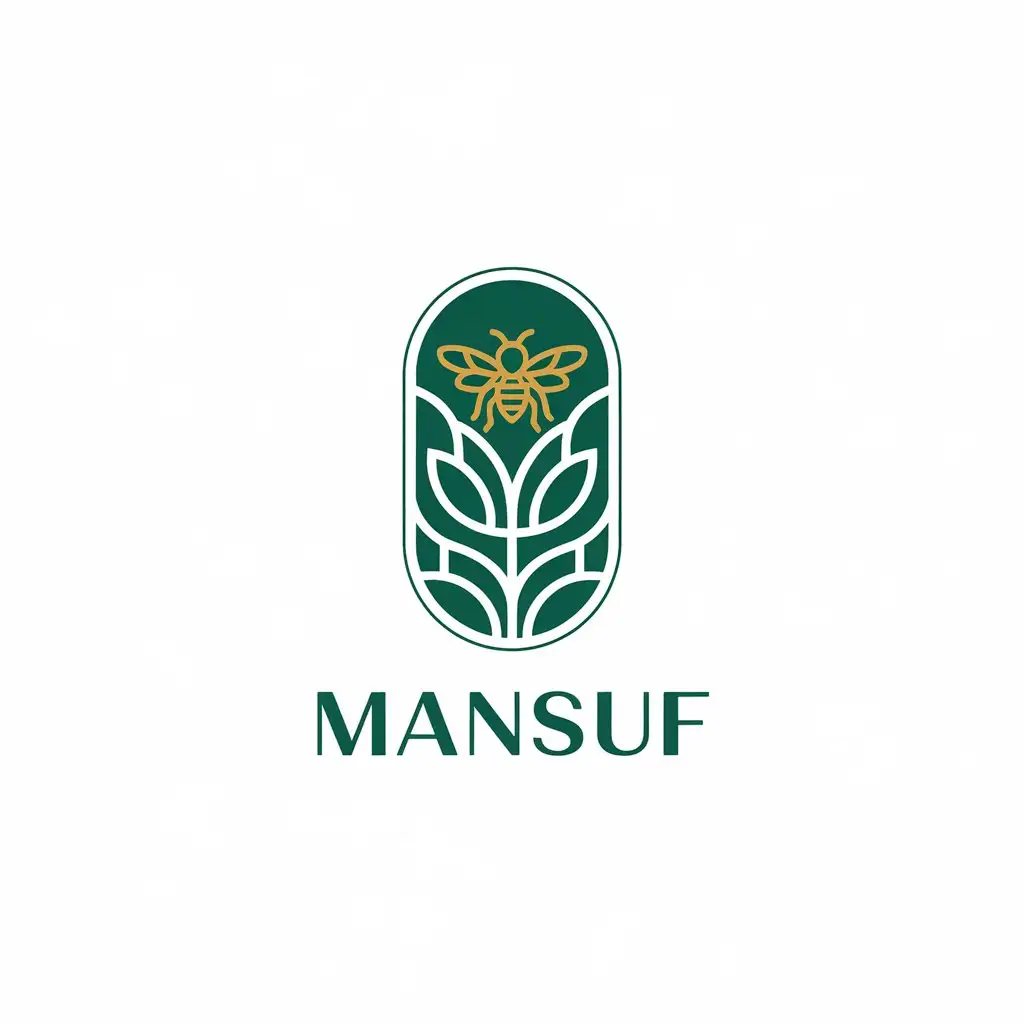 LOGO Design for MANSUF Golden Bee and Stylized Flower with Emerald Green Backdrop