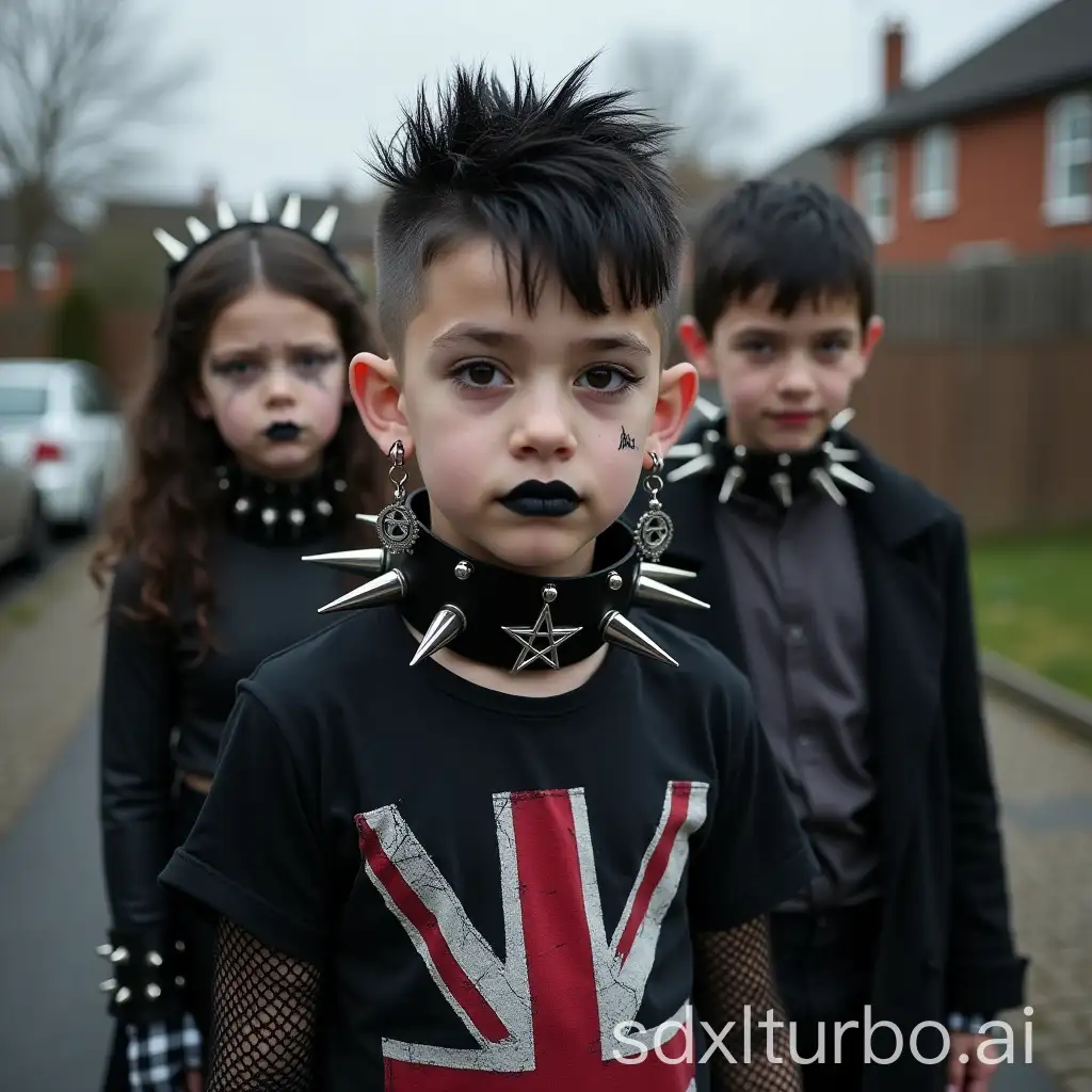 Gothic-12YearOld-Boy-TrickorTreating-with-Cousins-in-American-Neighborhood