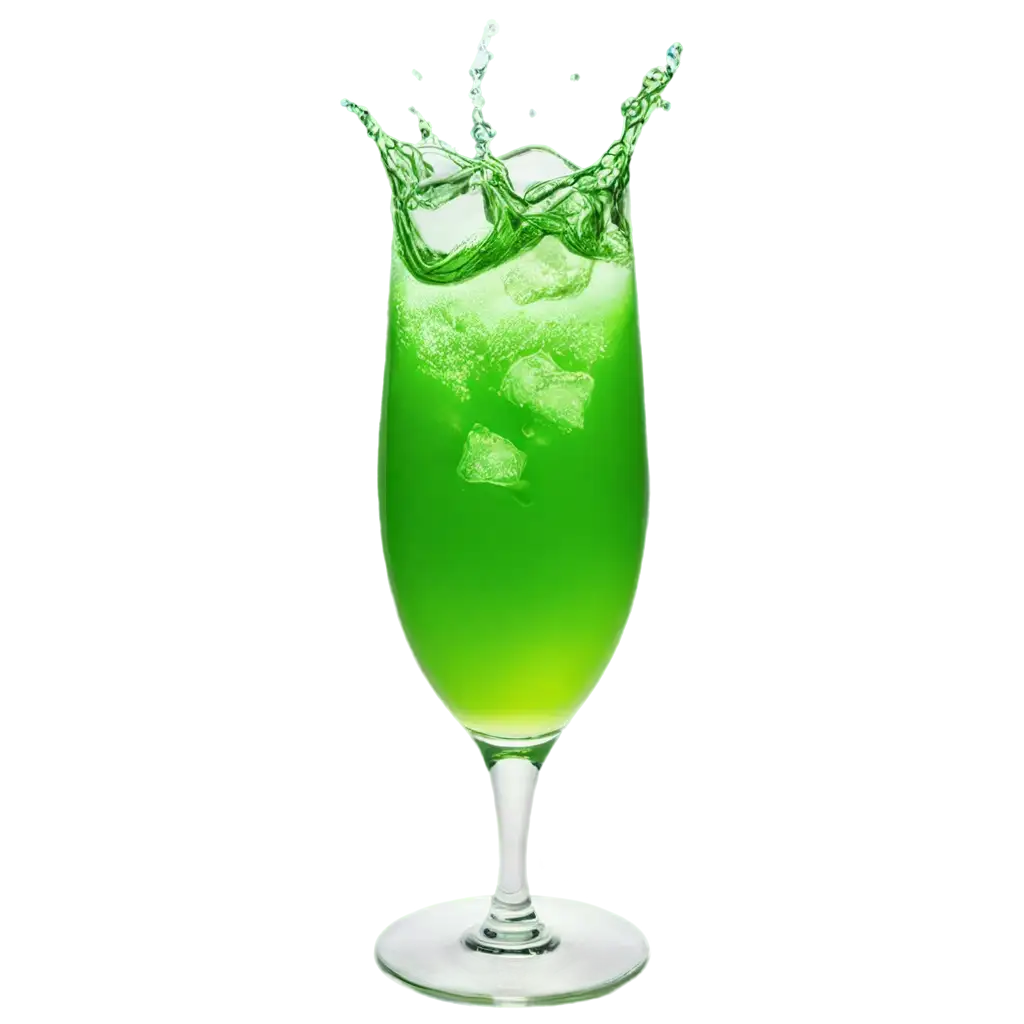 In 'highball and collins' glass green color water based drink and the drink is splashing in upwards