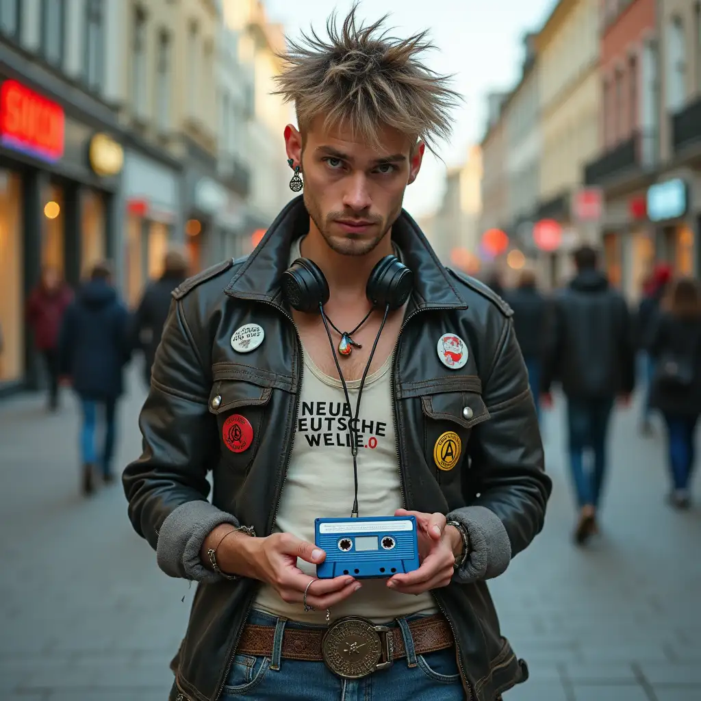 80s-Retro-Punk-with-Walkman-and-Tear-in-Busy-City