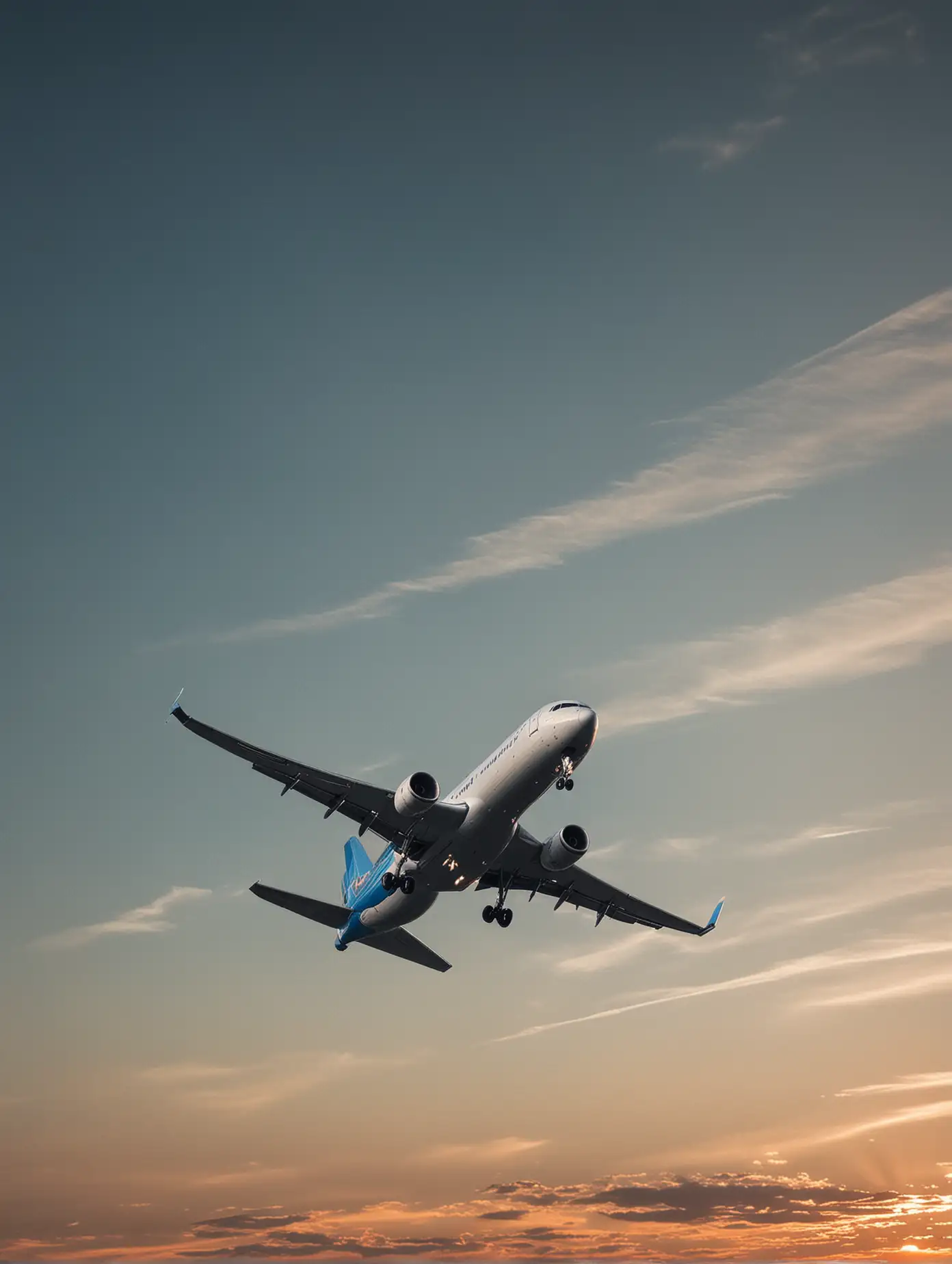 Passenger Plane Flying in the Blue Sky