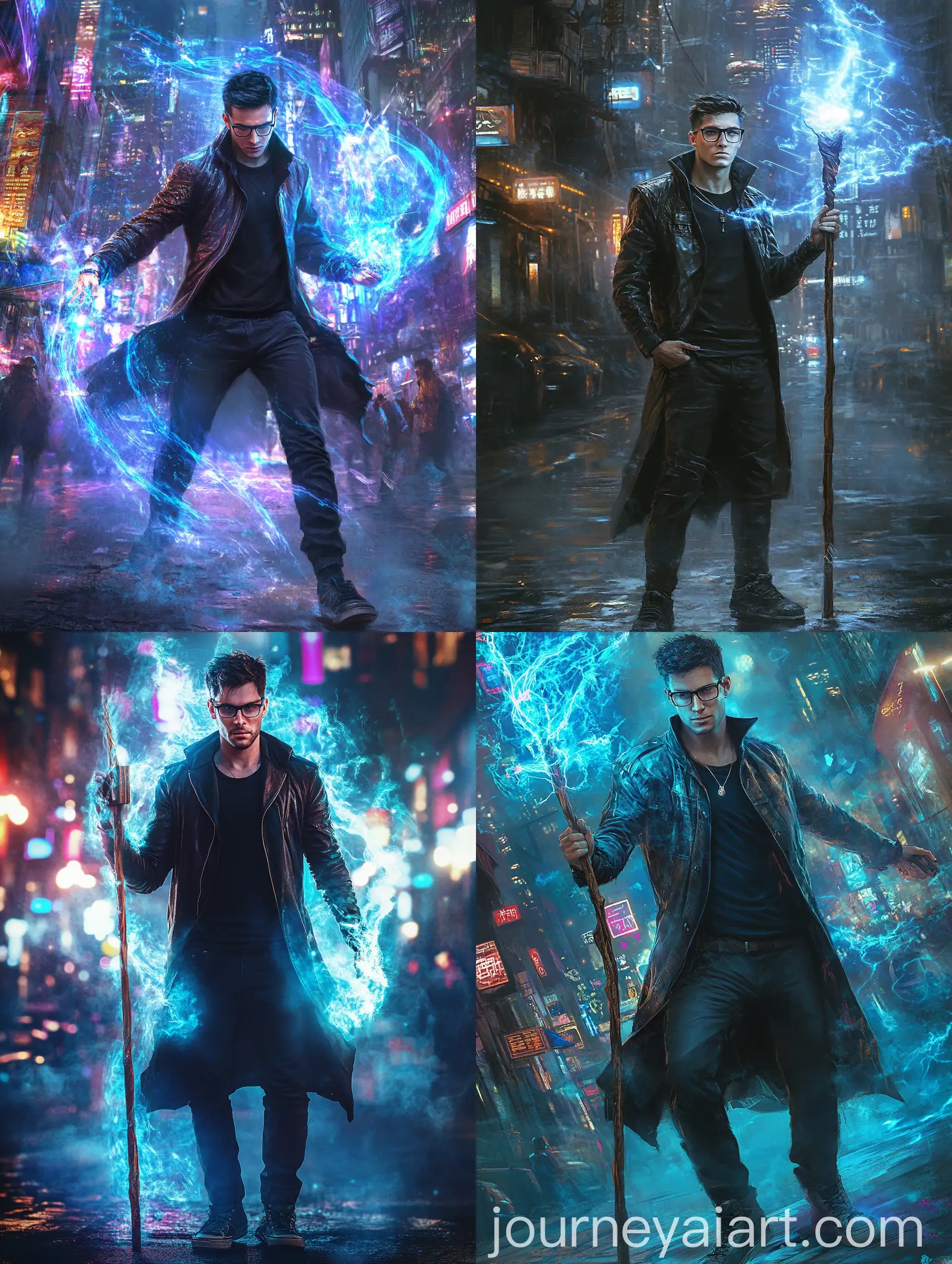 Young-Male-Sorcerer-with-Magic-Staff-in-Cyberpunk-Night-City