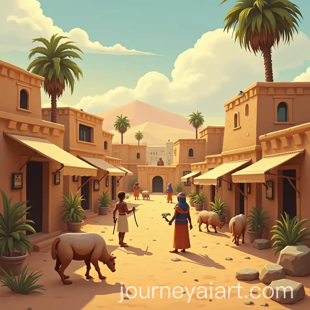 Egyptian-Village-with-Animals-and-Local-People-in-Daily-Life