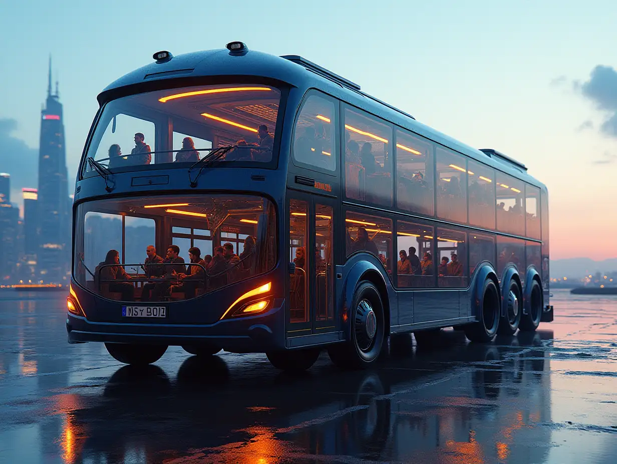 Super modern three-story bus three-story with thirty wheels Cyberpunk