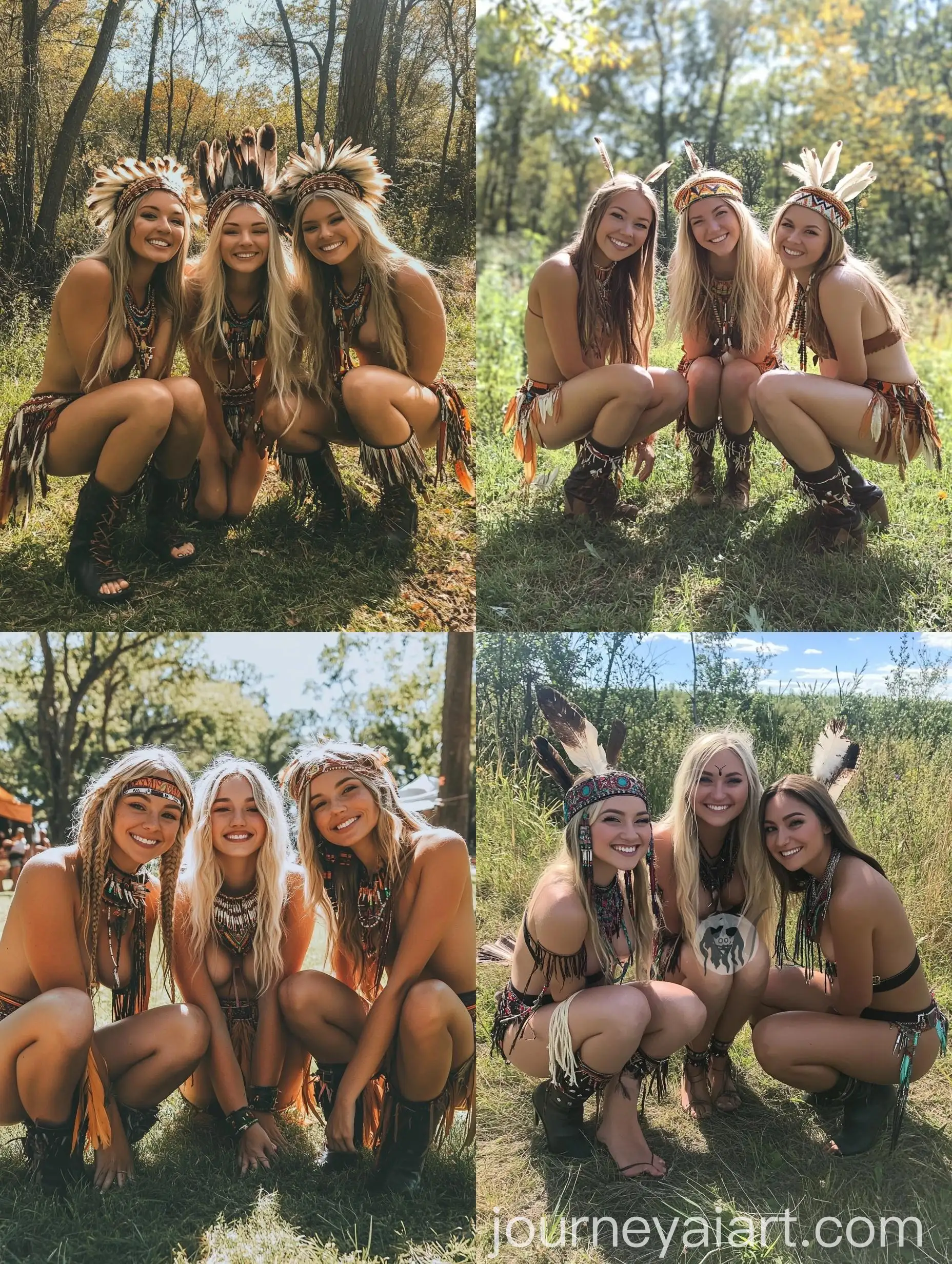 Three-Women-Enjoying-Sunny-Day-in-Tribal-Indians-Fantasy-Costume