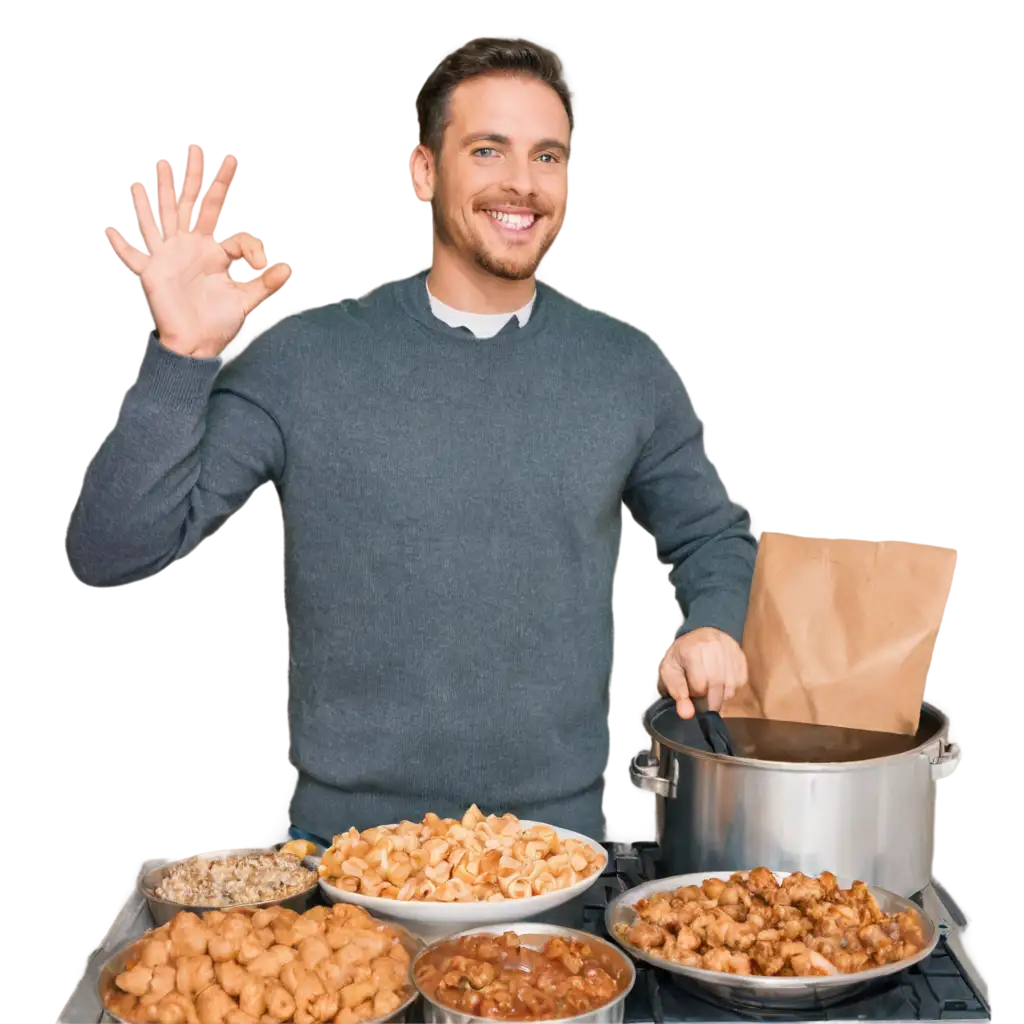 Happy-Man-Surrounded-by-Delicious-Food-HighQuality-PNG-Image-for-Various-Uses