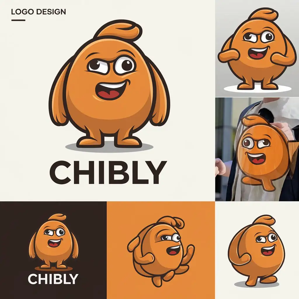 LOGO Design for Chibly Meme Token Character in Orange with Various Poses and Clear Background