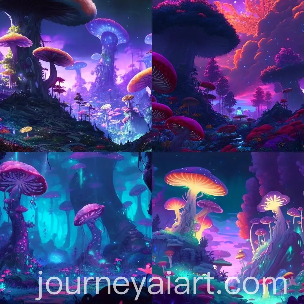 Mystical-Forest-with-Giant-Mushrooms-and-Ethereal-Creatures-Digital-Illustration
