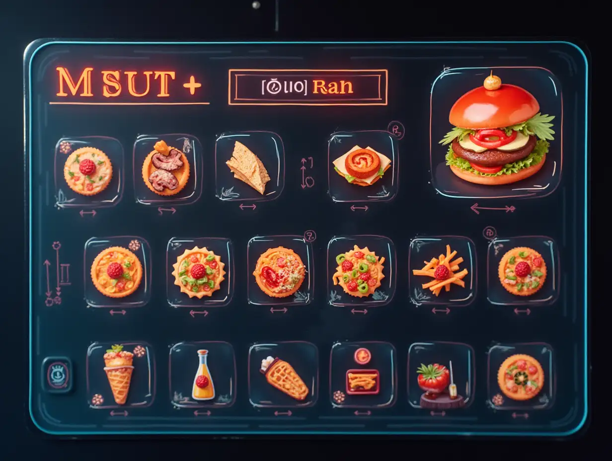 futuristic food menu with squares