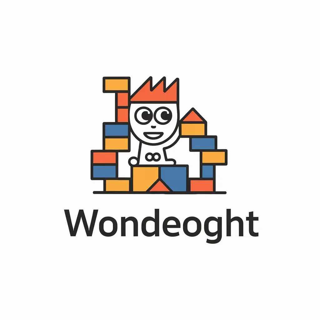 LOGO Design for Wondeoght Cartoon Character with Building Blocks in Minimalistic Style