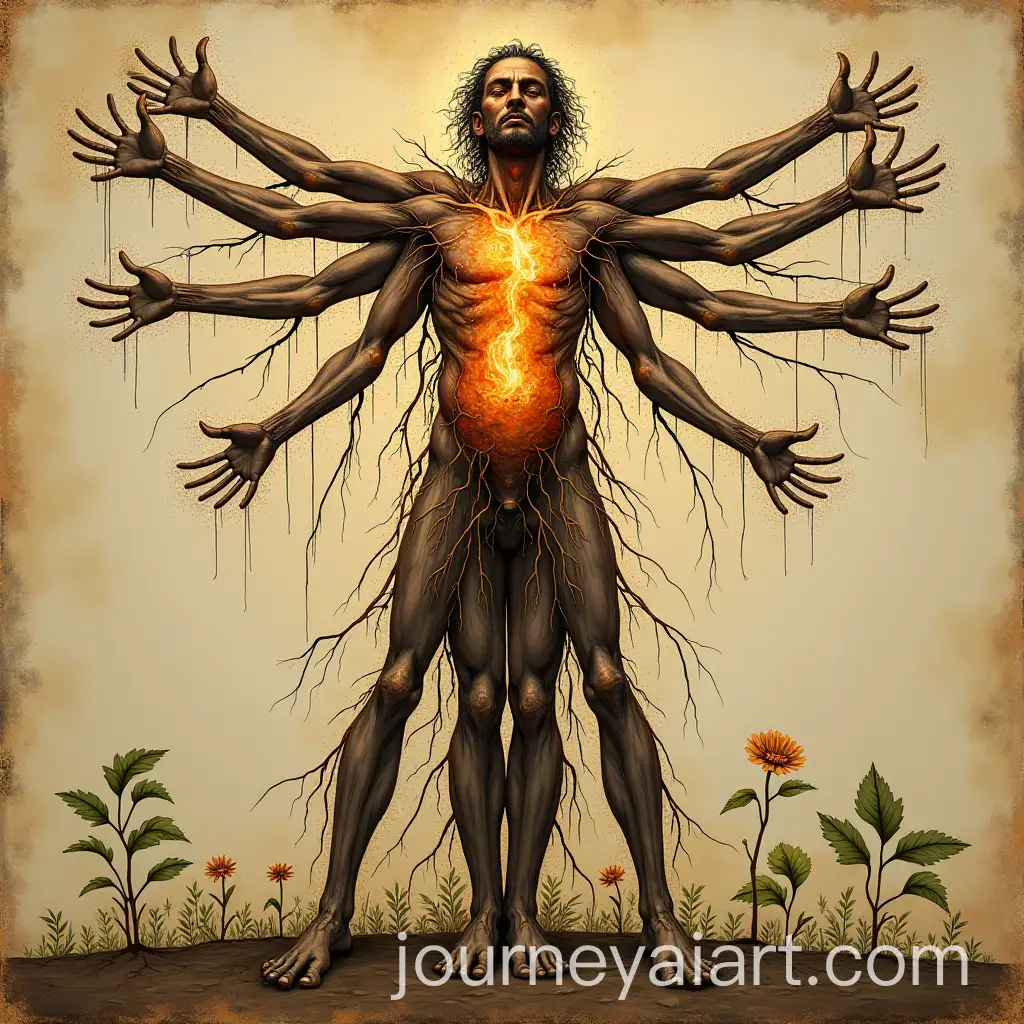 RenaissanceInspired-Gardener-with-Vitruvian-Man-Posture-and-Boiling-Heart