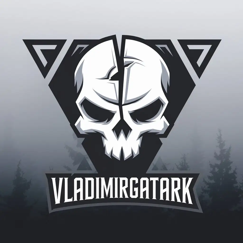 LOGO Design for VLADIMIRGATARK Creepy Split Skull in Fog with Minimalistic Style