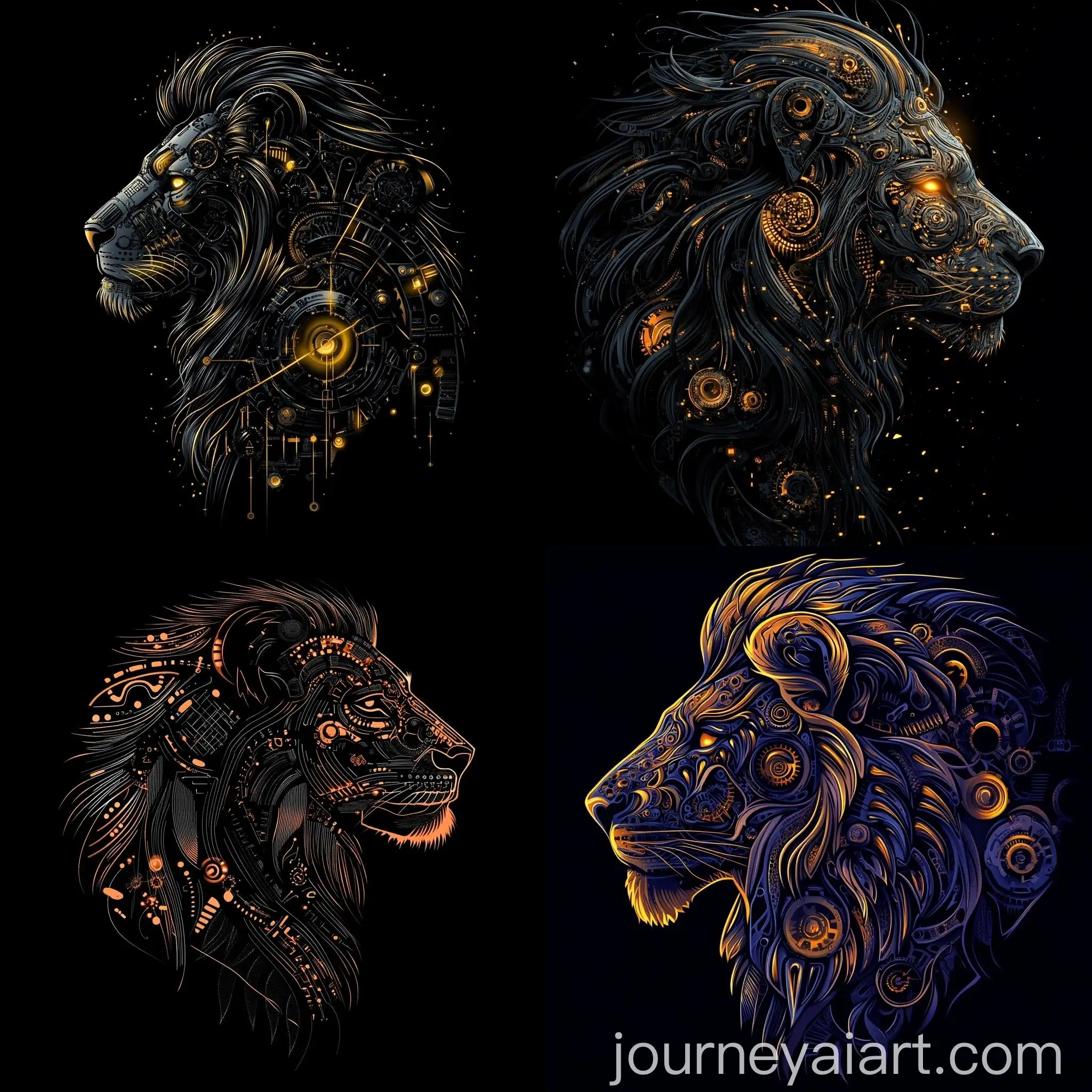 Cyberpunk-Lion-with-Neon-Gold-Patterns-and-Mechanical-Elements