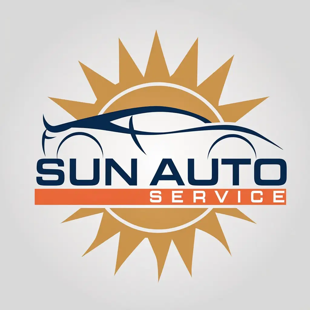 LOGO Design for SUN AUTO SERVICE Modern Car Silhouette with Bold Colors and Minimalist Style