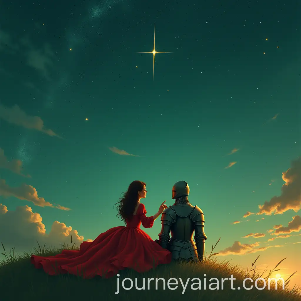 Noblewoman-and-Knight-Stargazing-on-a-Hill-Under-a-Magical-Sky