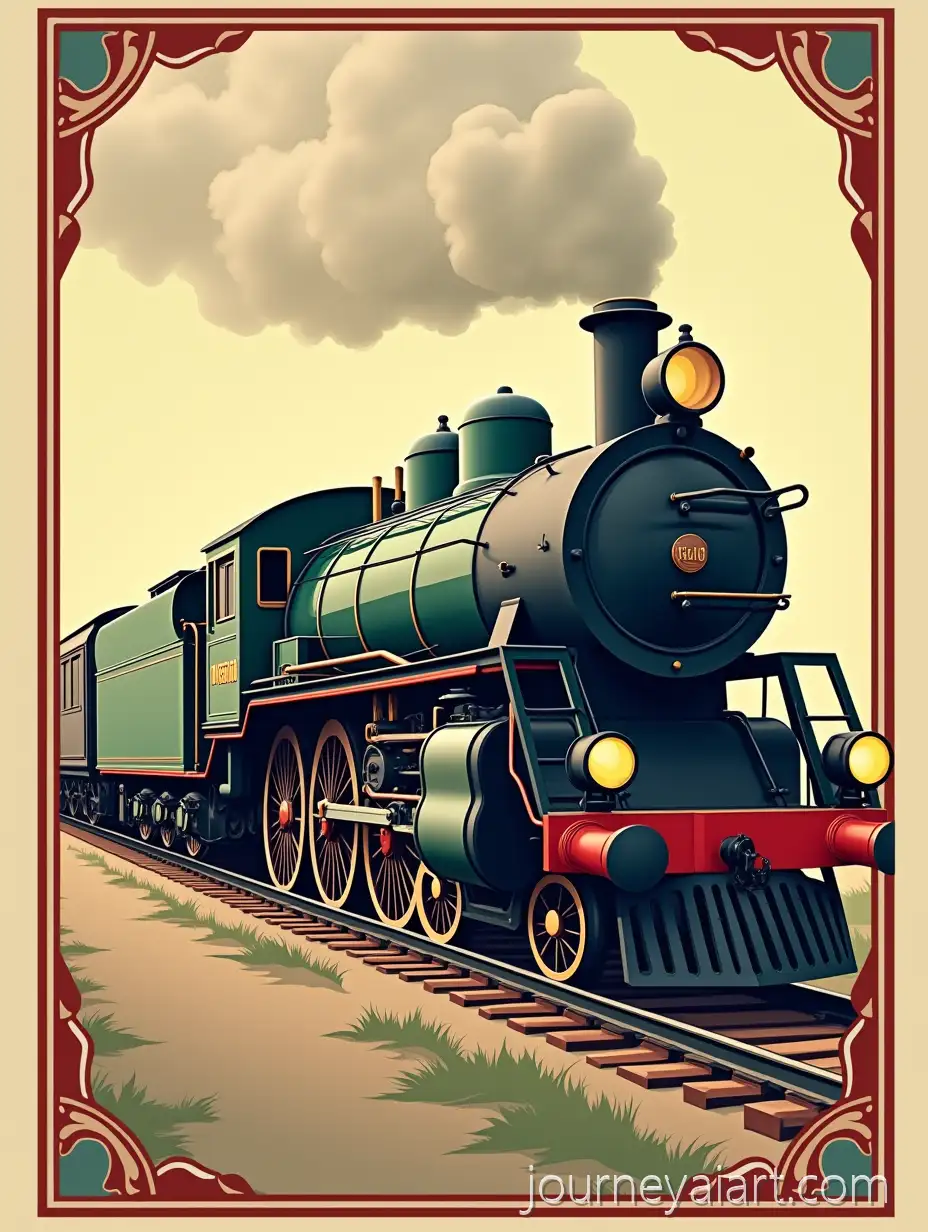 Poster-InvitationAI-Art-Prompt-Expansion-Featuring-Polish-Steam-Locomotive-in-Art-Deco-Style-for-Model-Railway-Layout