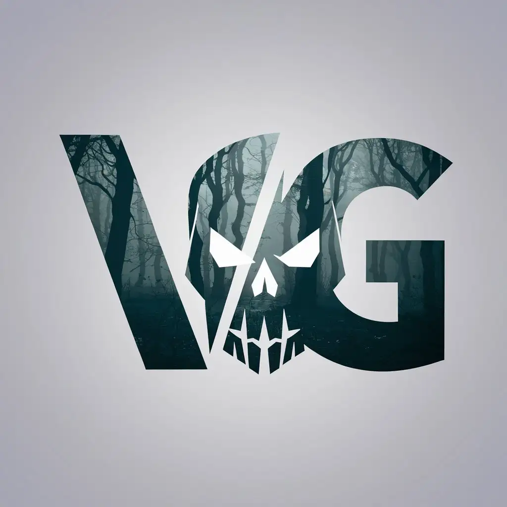 LOGO Design for VG Creepy Split Skull in Foggy Forest with Minimalistic Style