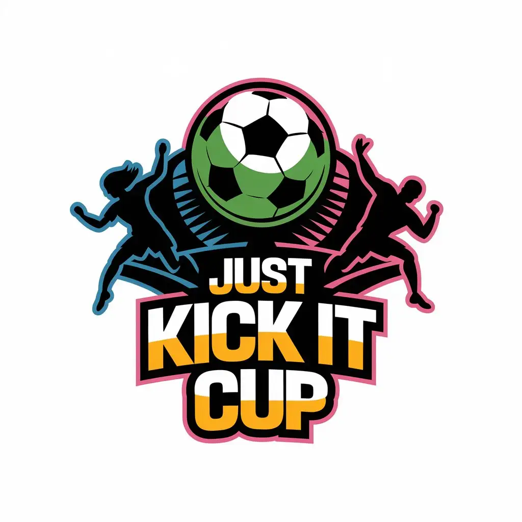 LOGO Design for Just Kick It Cup Modern Mascot with Soccer Ball World Cup Trophy Male Female Players Theme