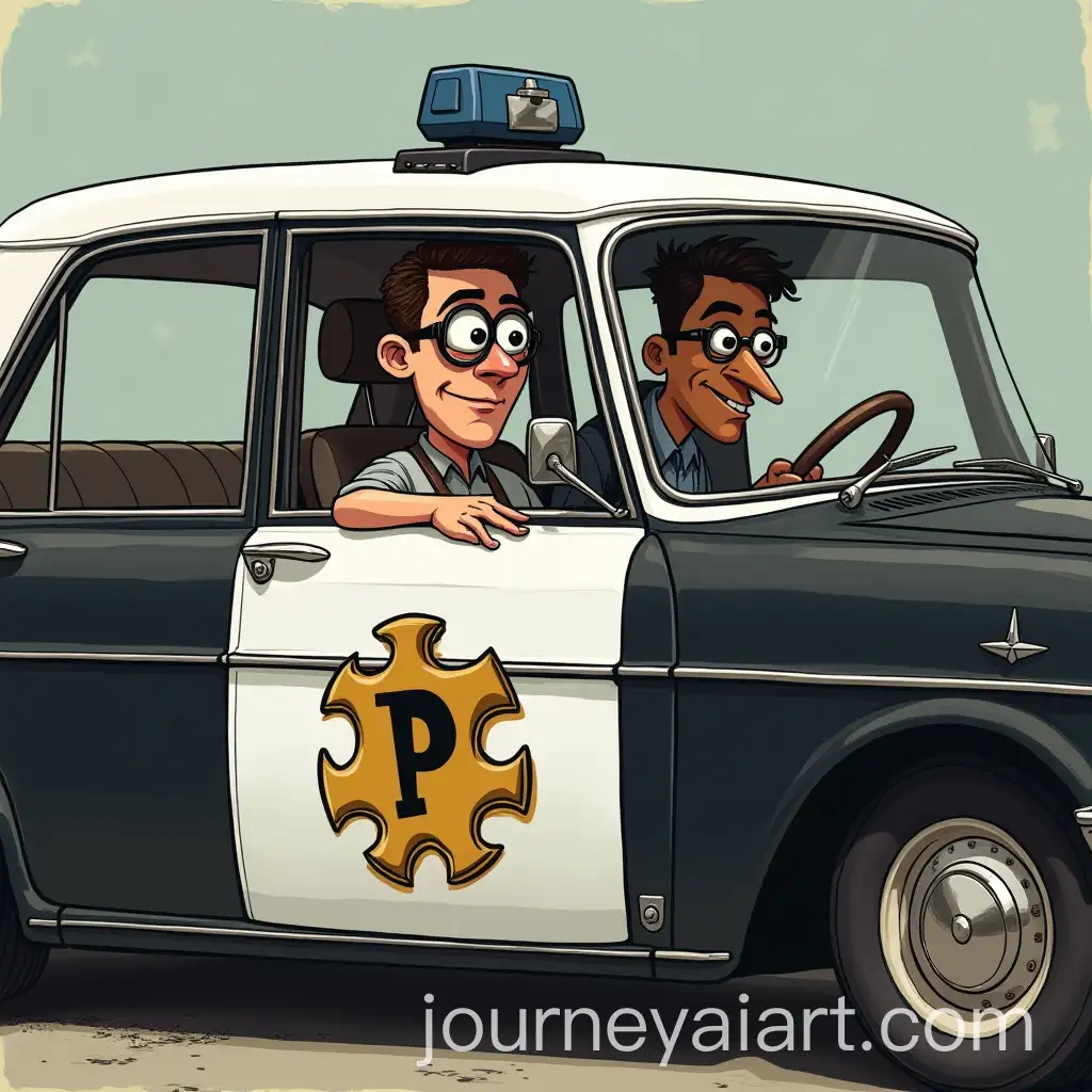 Police-Car-with-Puzzle-Symbol-and-Comical-Detainee