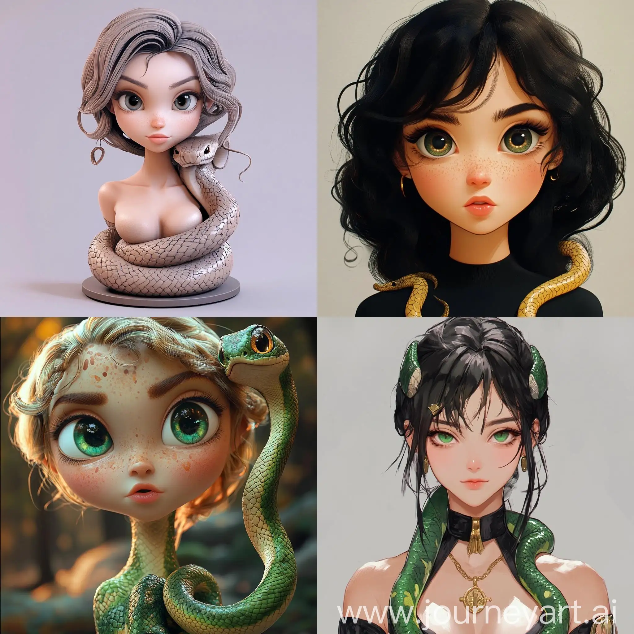 Beautiful-Snake-Girl-Expressing-Three-Emotions