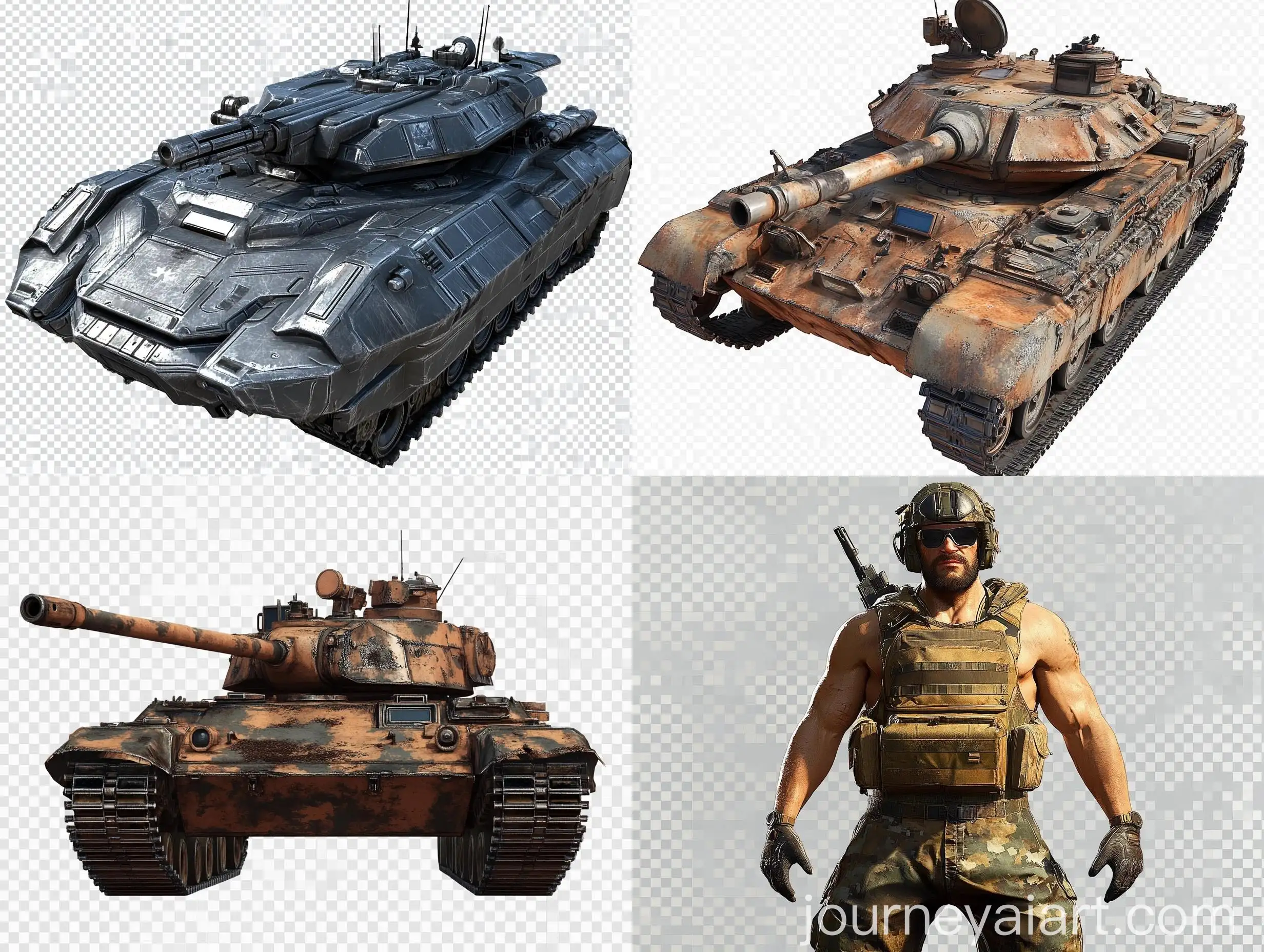 Tank-Commander-in-3D-Game-Style-on-Transparent-Background