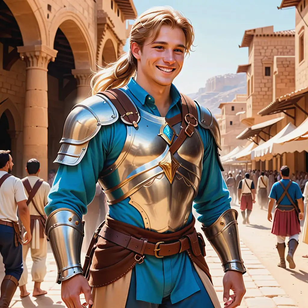 Smiling Male Paladin of Apollo in Petras Marketplace