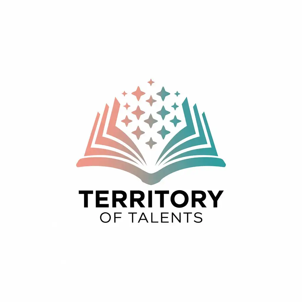 LOGO Design for Territory of Talents Peach Turquoise White with Open Book and Stars Symbolism