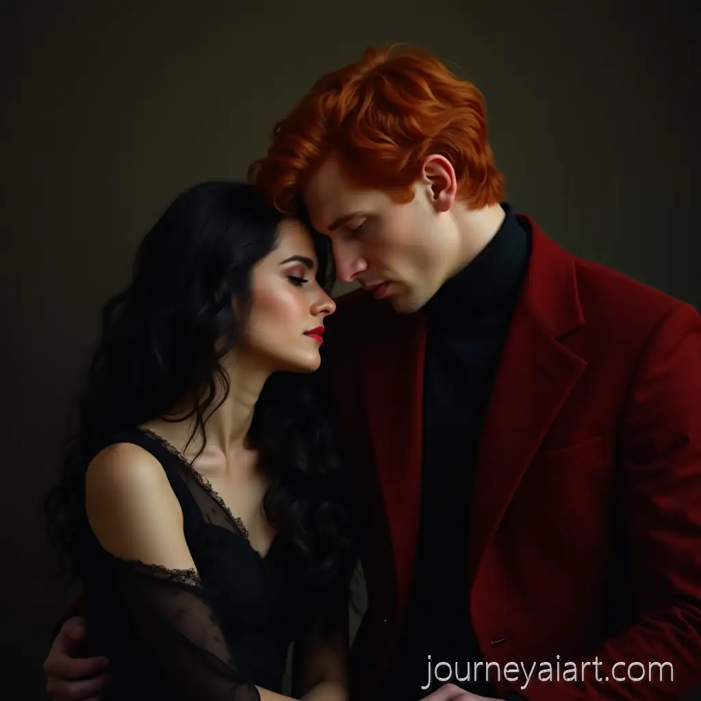 Romantic-DarkWoman-and-man-in-dark-vibe-Vibe-Portrait-of-Woman-in-Black-Dress-and-Man-in-Red-Suit
