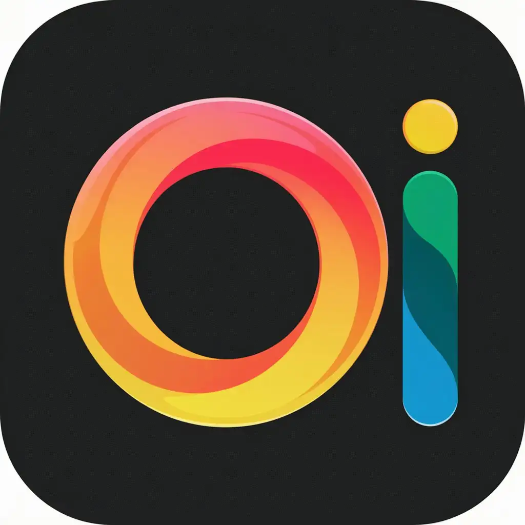 LOGO Design for OI Multicolor RoundedCorner Icon on Black Background