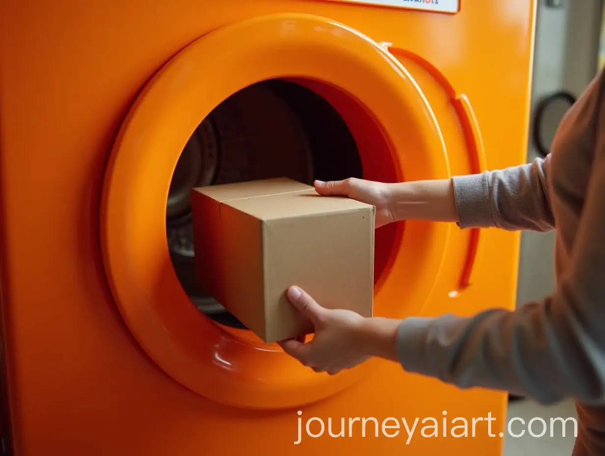 Human-Hand-Placing-Box-into-Orange-Laundry-Machine