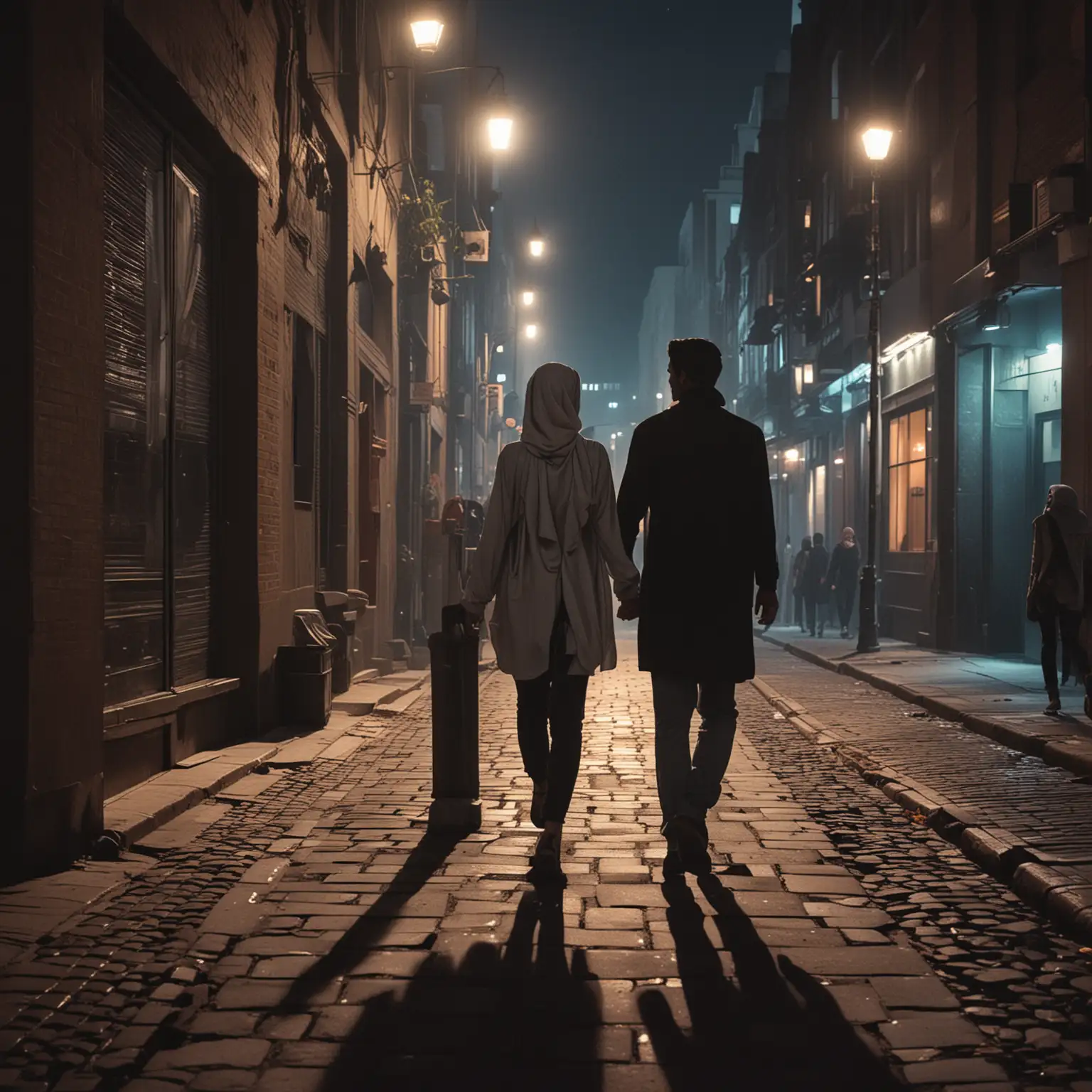 Couples-Moonlit-Stroll-in-a-Modern-Cityscape