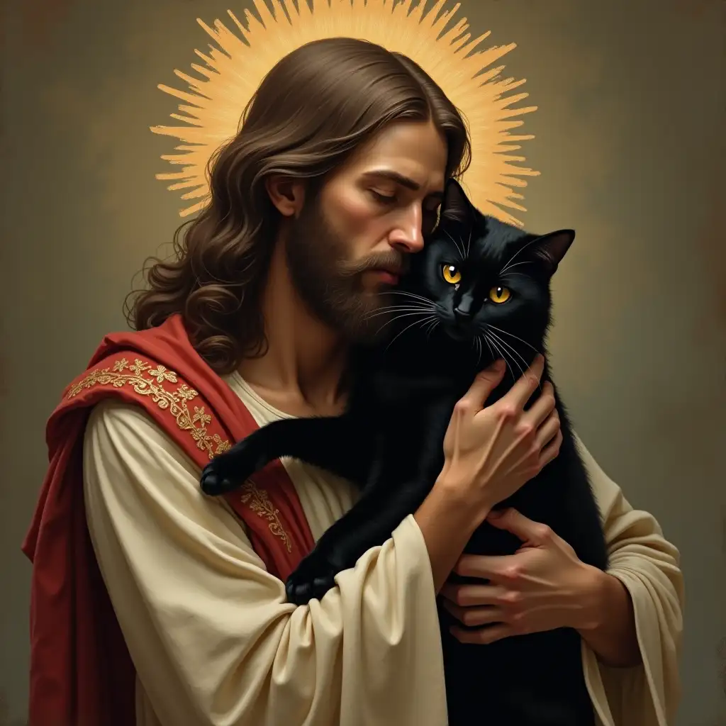 Jesus-Embracing-a-Black-Cat-in-a-Gentle-Hug