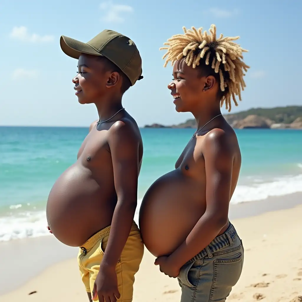 Two-Happy-Boys-on-Beach-with-Inflated-Bellies-and-Dreadlocks