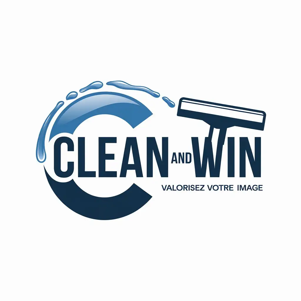 LOGO Design for Clean and Win Lagoon Blue Windows Squeegee with Water Trace and Minimalist Style