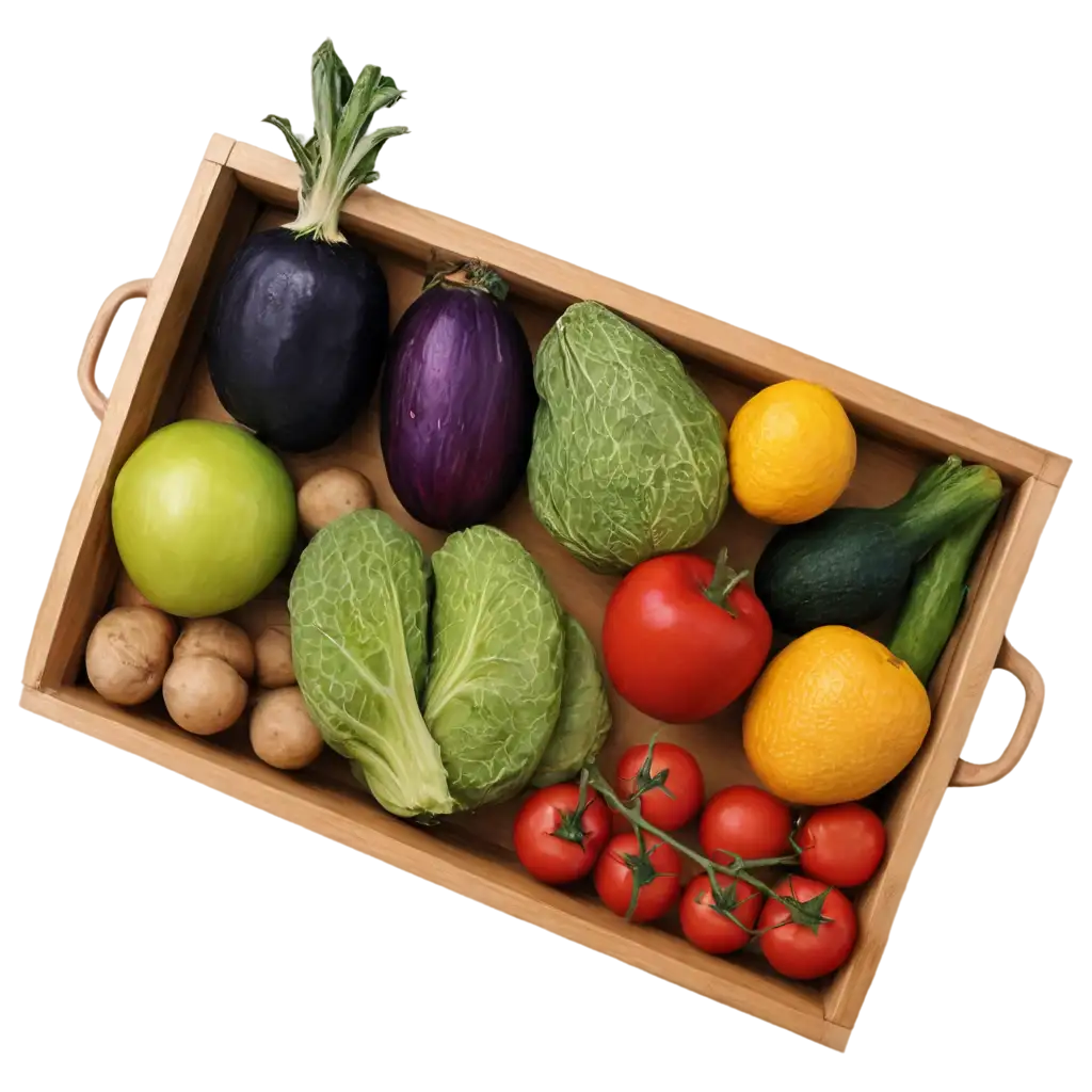Top-View-PNG-Image-of-5-Fresh-Vegetables-and-Fruits-in-a-Wooden-Tray-for-Clear-HighQuality-Visuals