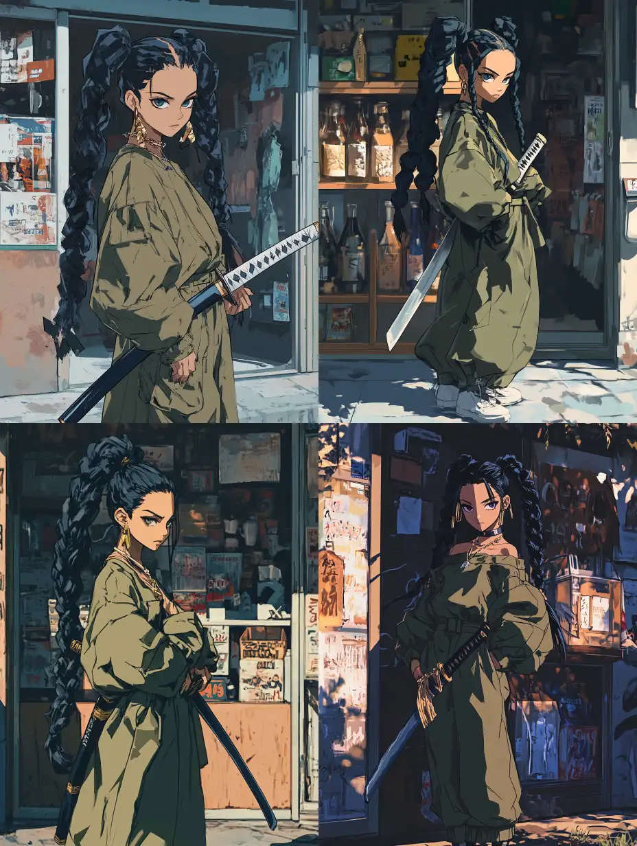 Anime-Character-with-Samurai-Sword-in-Front-of-Corner-Shop