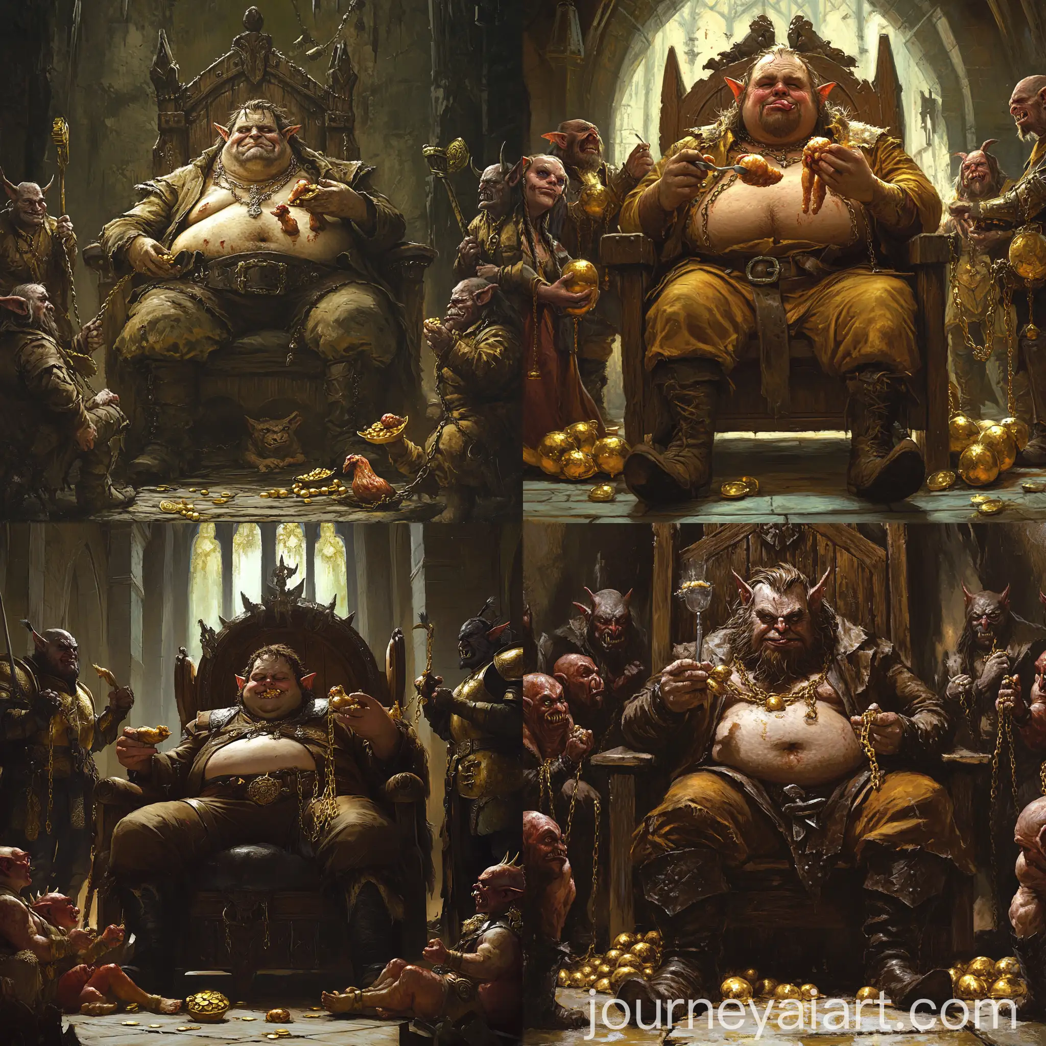 Elven-King-on-Throne-with-RedSkinned-Demonic-Attendants-and-Goblins