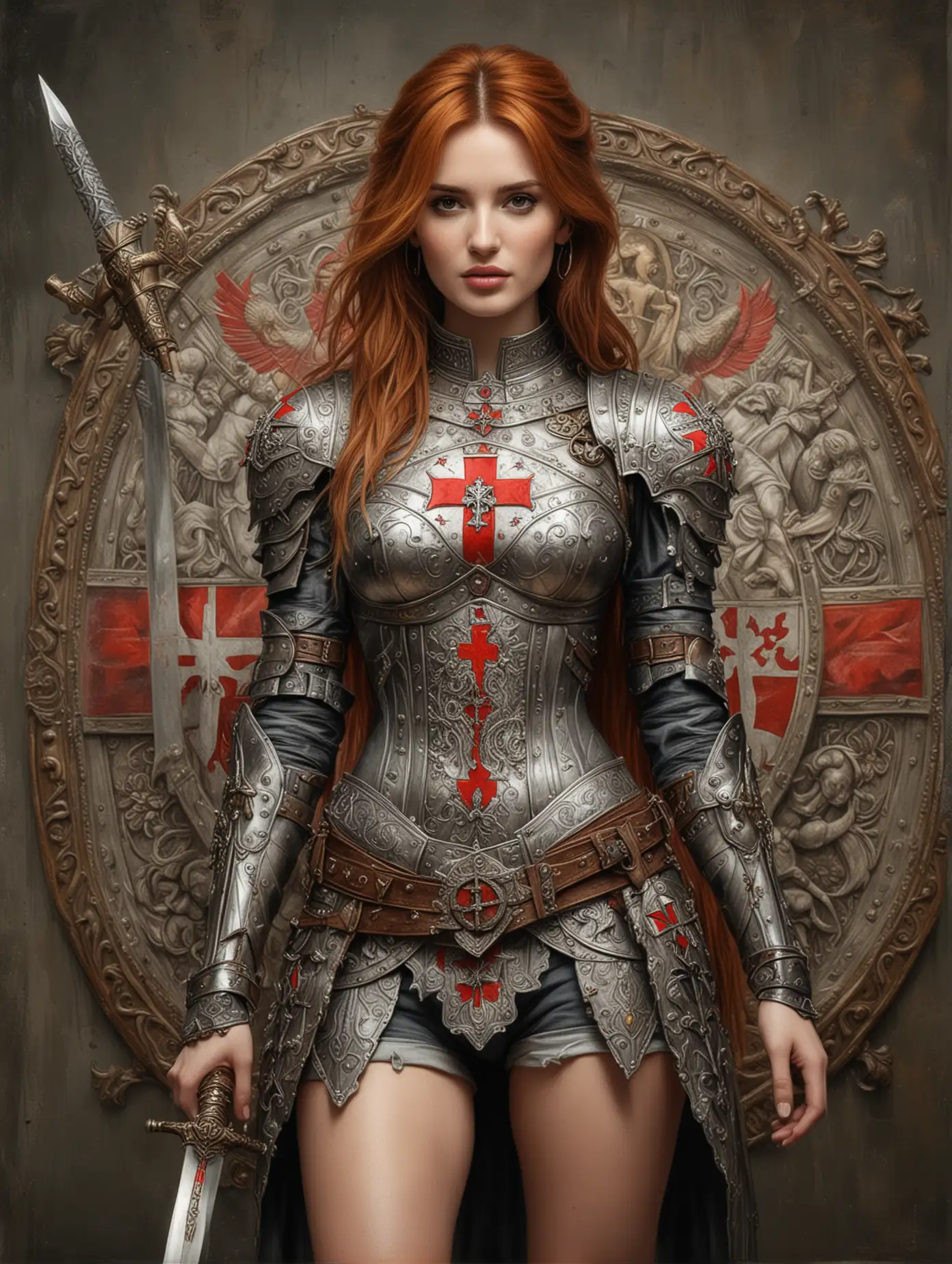 Renaissance-Crusader-Bella-Thorne-with-Sword-and-Shield-in-Chaotic-Battle-Scene