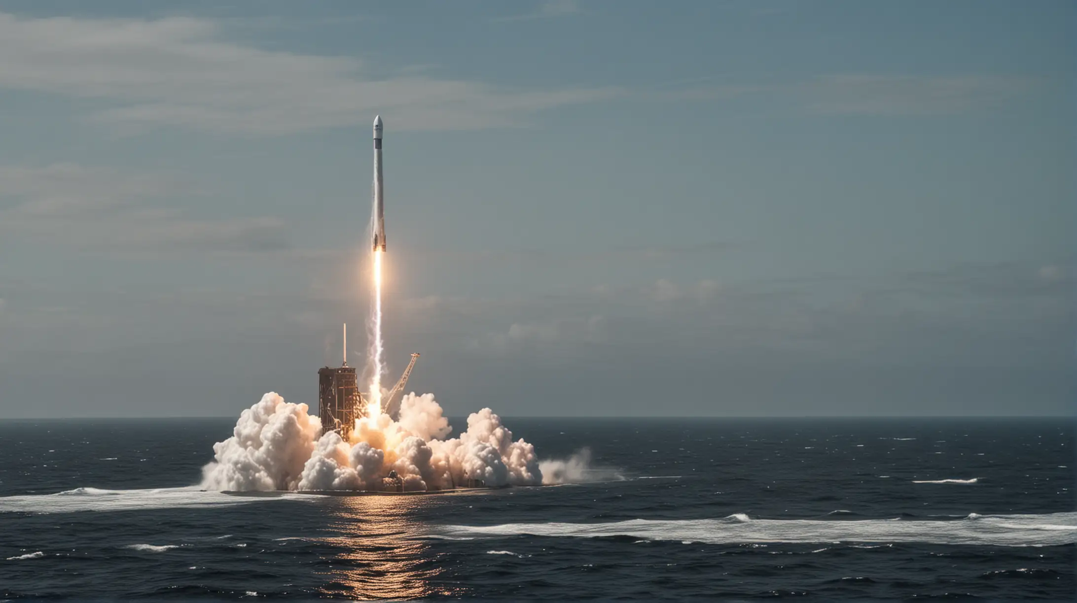 SpaceX Rocket Launching over a Vast Ocean