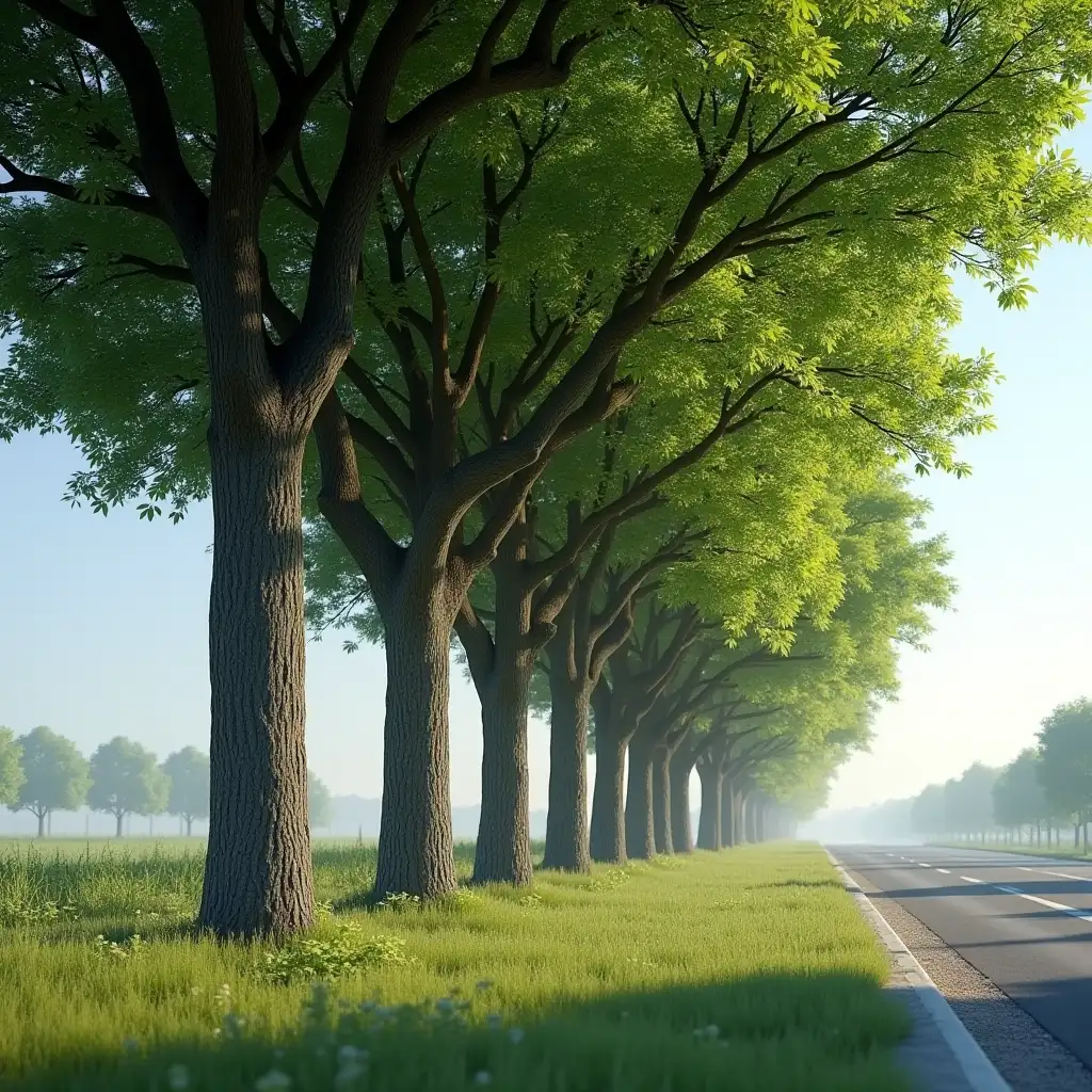 several trees should be lined up next to each other with a row of tree trunks. It would be better if they were near the road