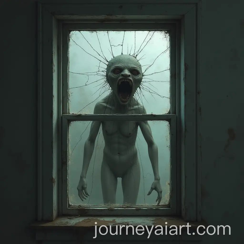 Grotesque-Figure-Outside-Cracked-Window-with-Silent-Scream