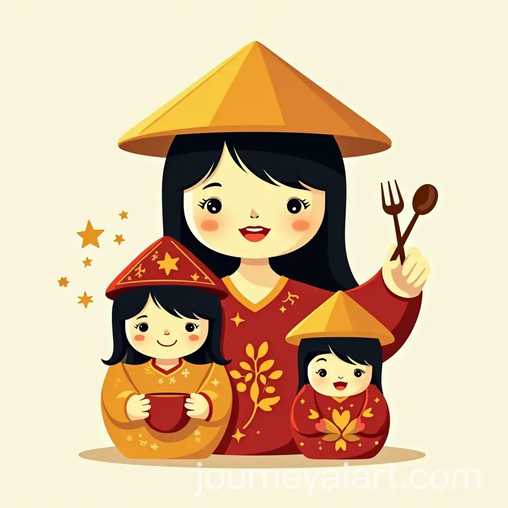 Vietnamese-and-Russian-Cultural-Fusion-Logo-Featuring-Matryoshka-with-Playful-Hands-and-Feet