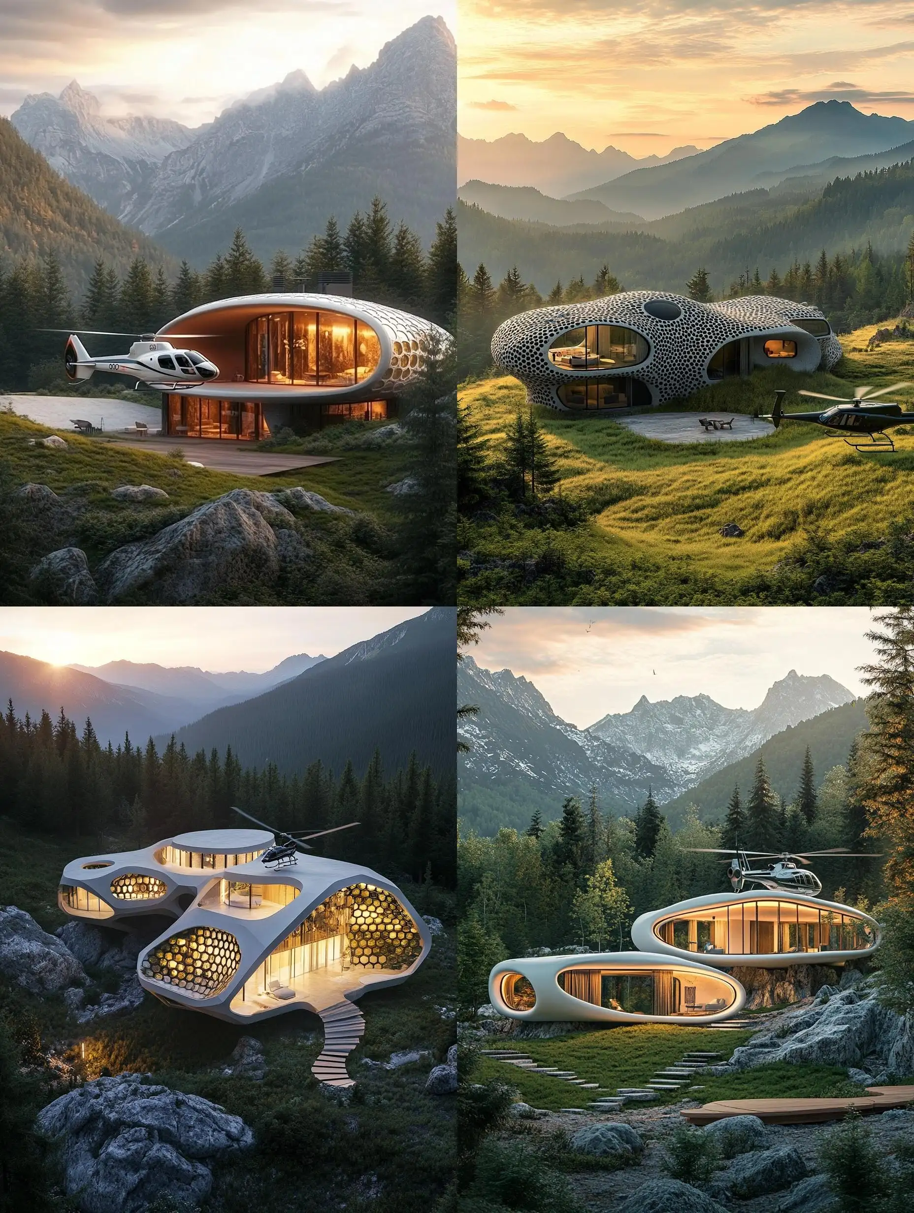 Biomorphic-Mountain-House-with-Helicopter-Pad