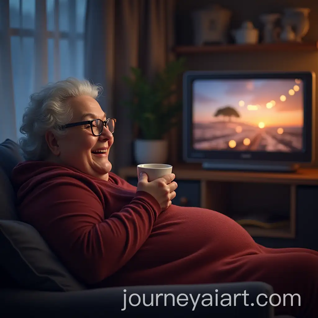 Chubby-Grandma-Enjoying-a-Quiet-Day-Watching-TV-with-Coffee