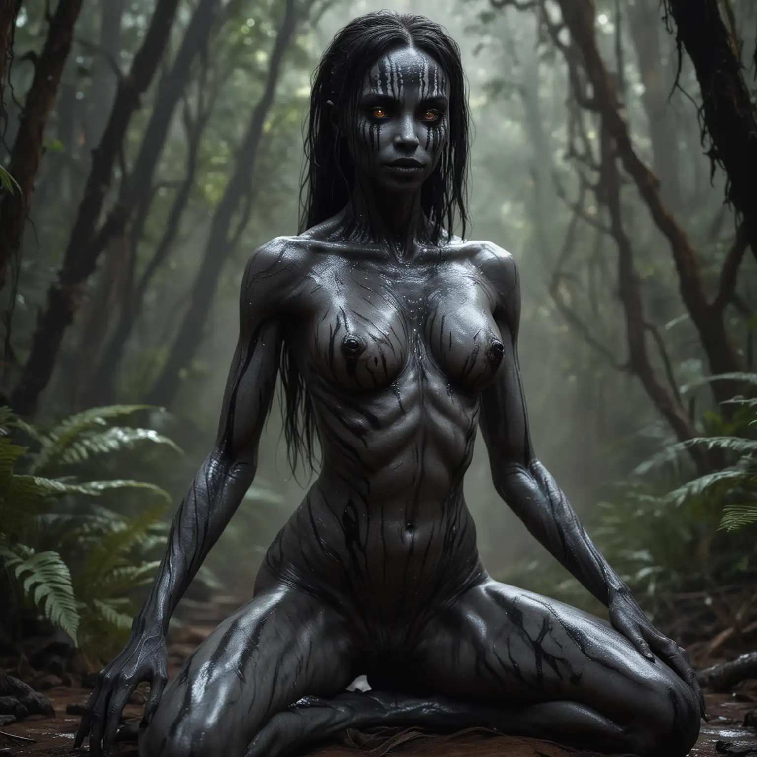 Alien-Girl-in-Extraterrestrial-Forest-Beautiful-Pose-and-Mysterious-Aesthetic