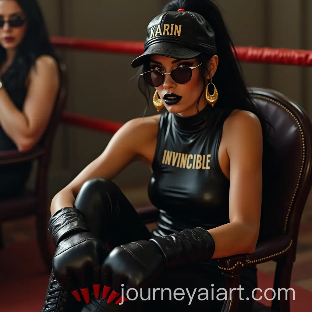 Female-Boxer-in-Black-Latex-Catsuit-Awaiting-Fight-in-Ring