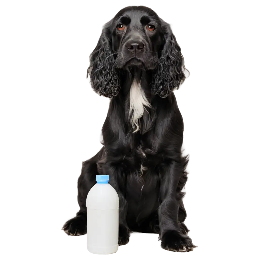 PNG-Image-of-Black-Cocker-Spaniel-with-White-Chest-Drinking-Water-High-Quality-Illustration