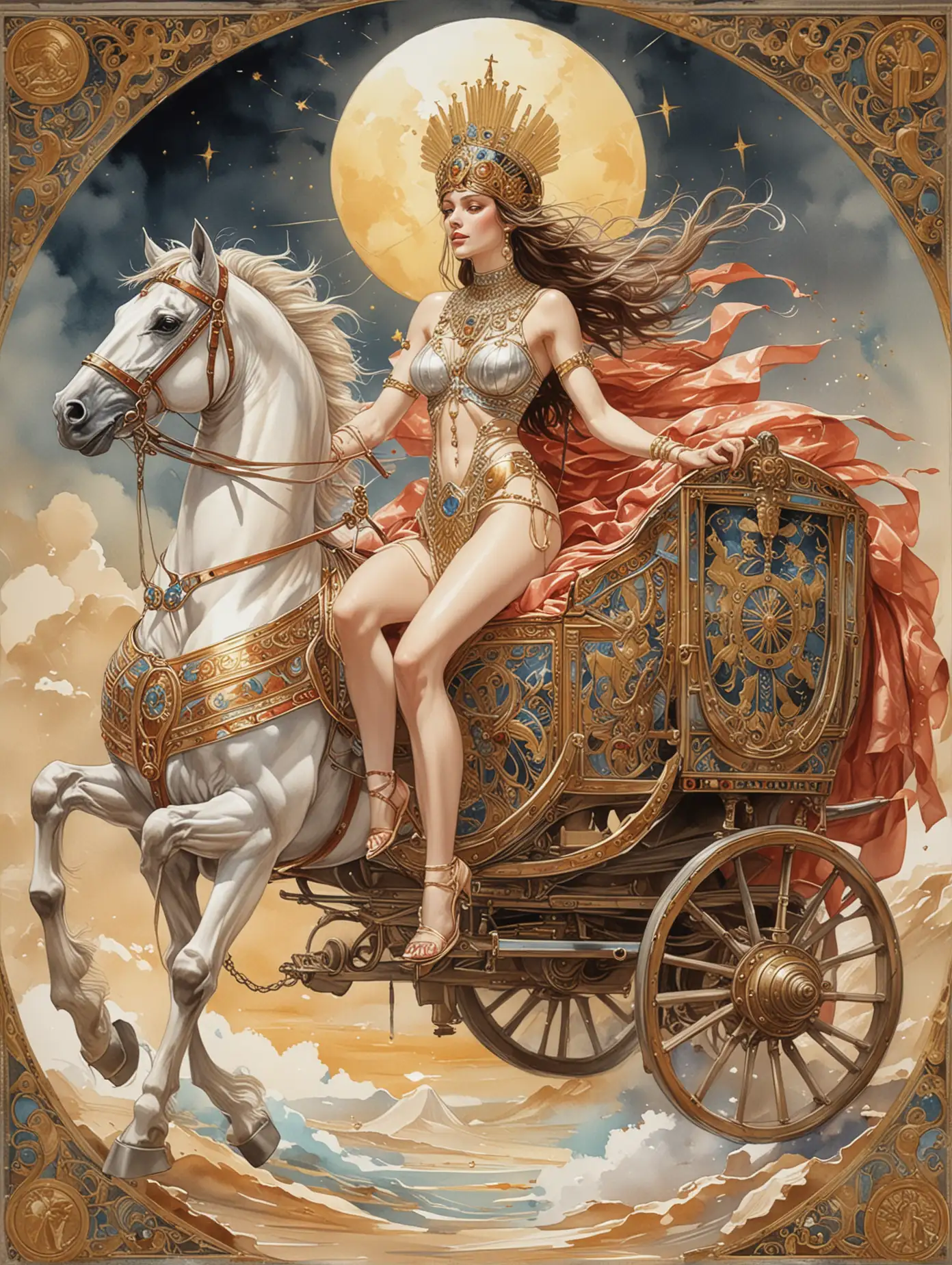 Watercolor-Tarot-Card-The-Chariot-Featuring-a-45YearOld-Woman-with-Success-Symbolism